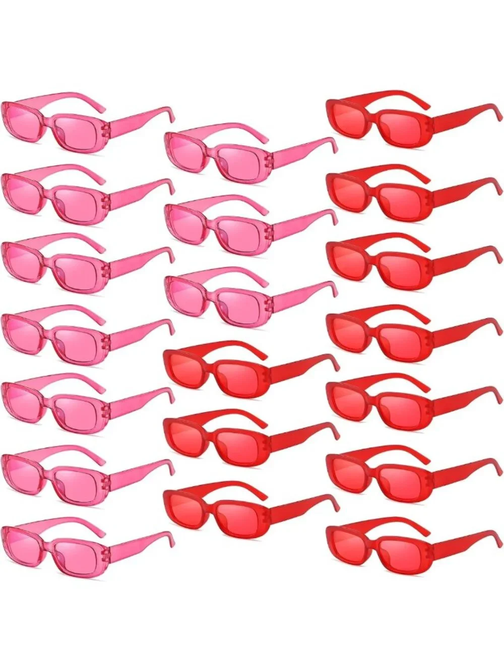 20 Pack Retro 90s Rectangle Sunglasses for Adults - UV400 Small Sun Glasses